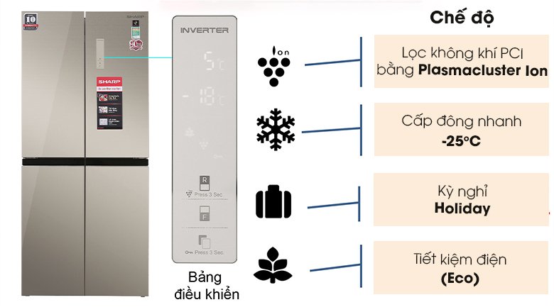 Tủ lạnh Sharp Inverter SJ-FXP480VG-CH (Dung tích 401 lít, 4 cánh)